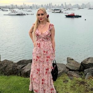 Mac Duggal Pink Floral Maxi Dress